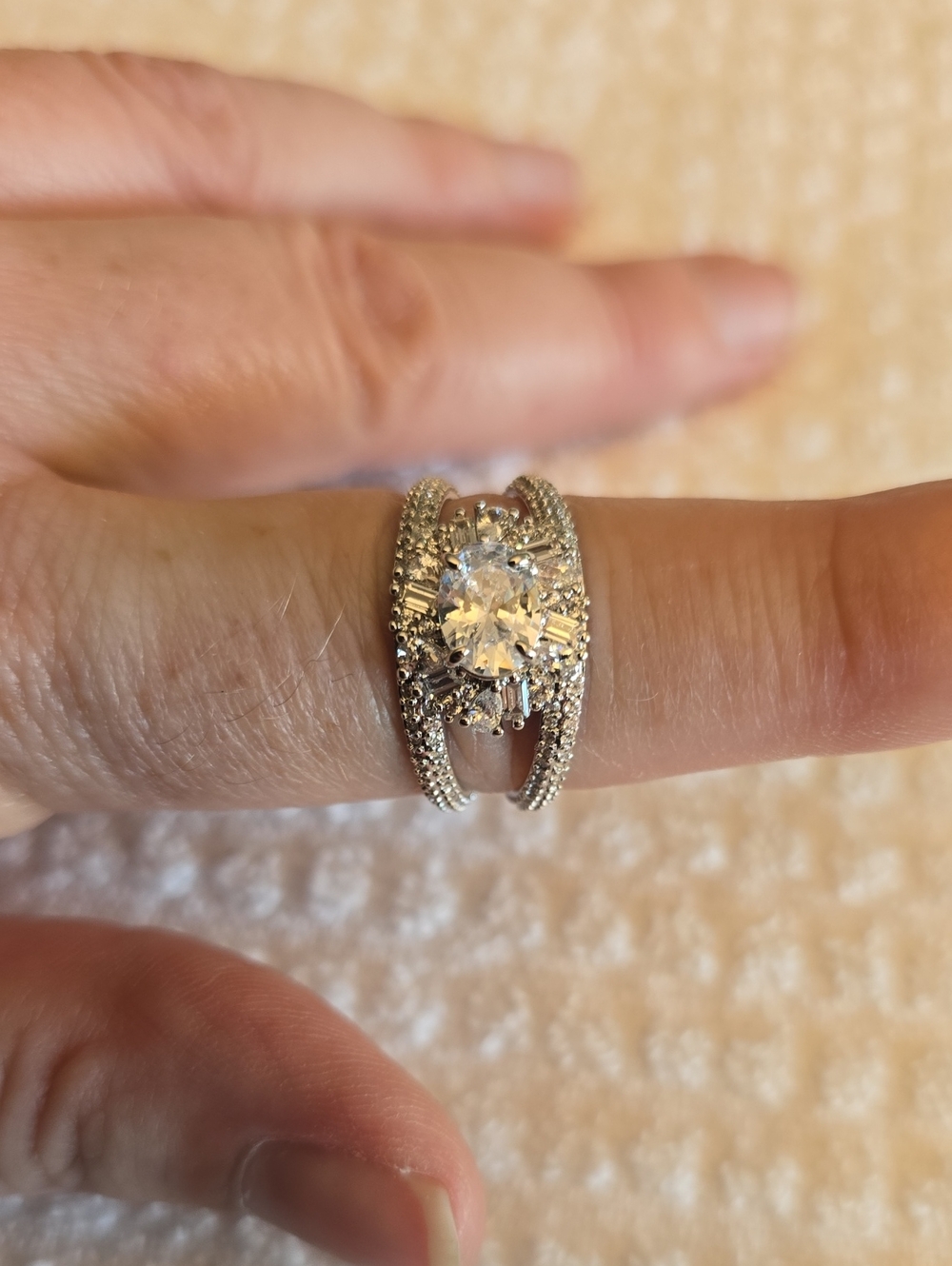 BP Halo Ring with Clear Diamond CZ on Rhodium, Size 9